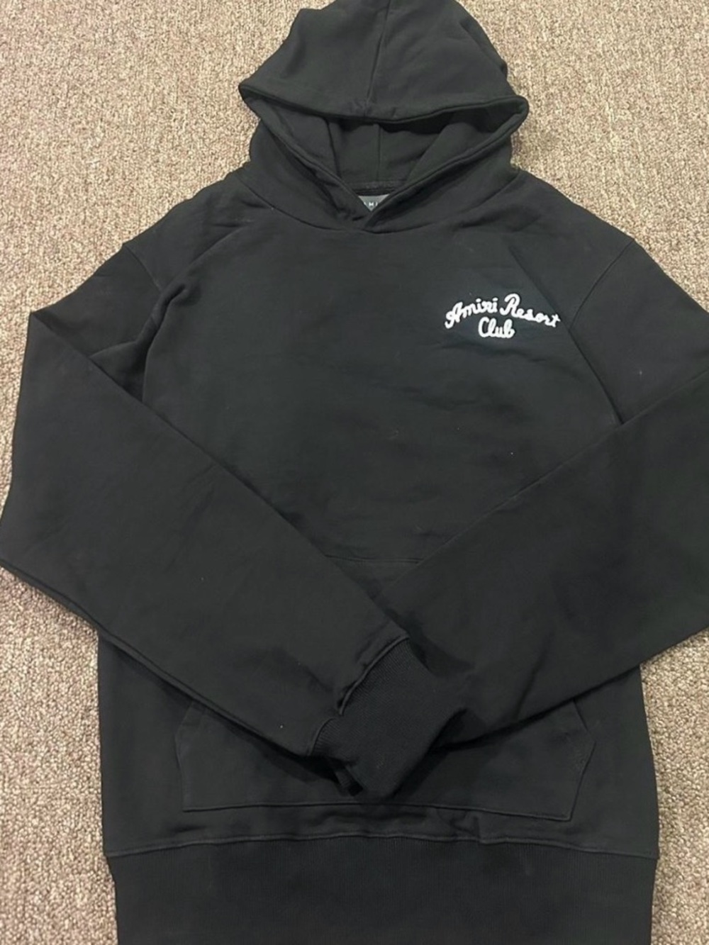 AMIRI Black Hooded Sweatshirt with White Script Chest Logo